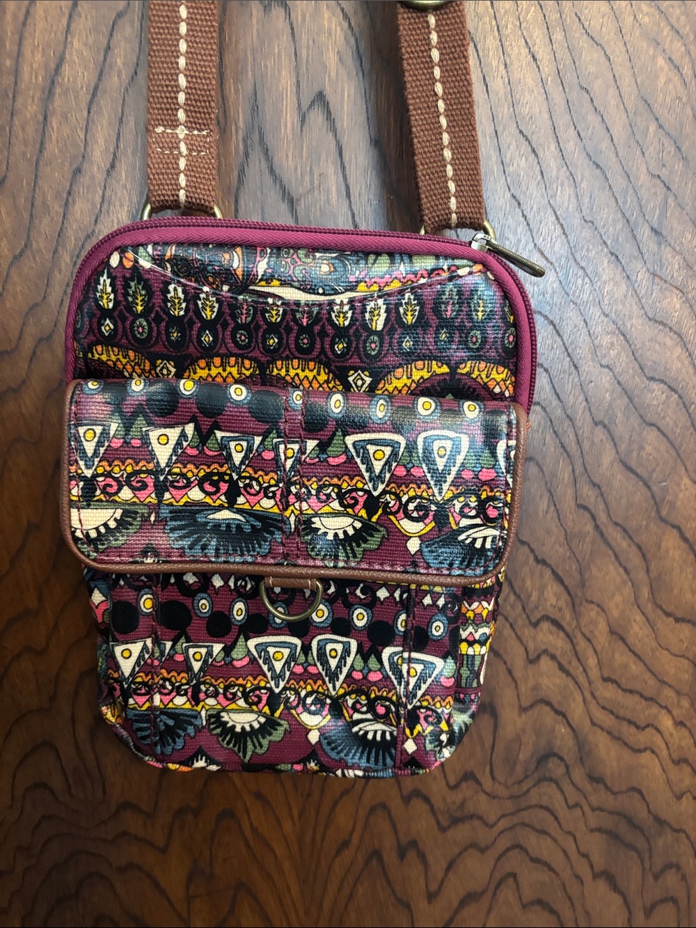 Sakroots Multicolor Boho Crossbody Bag in Burgundy and Brown